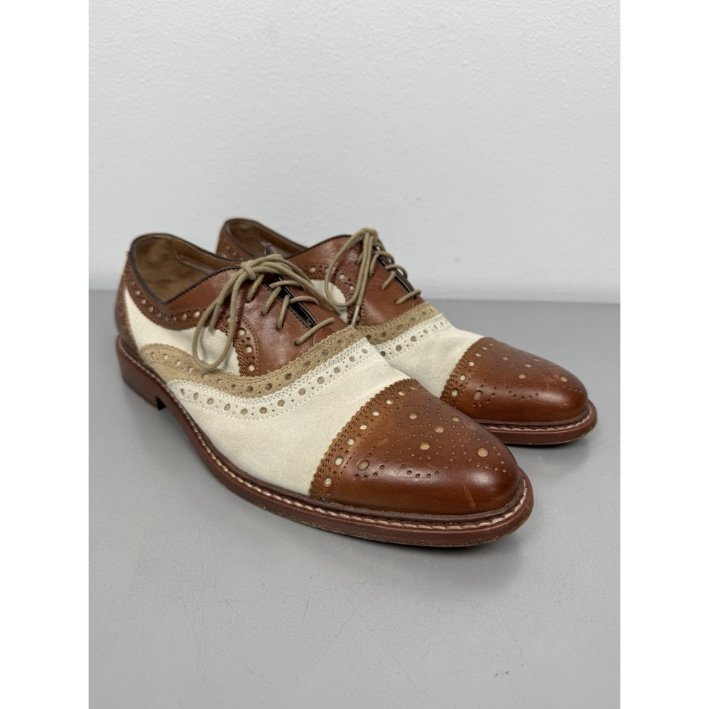 Johnston & Murphy Shoes Mens 10.5 Spectator 1850 Oxford Tan Creme Suede Dress